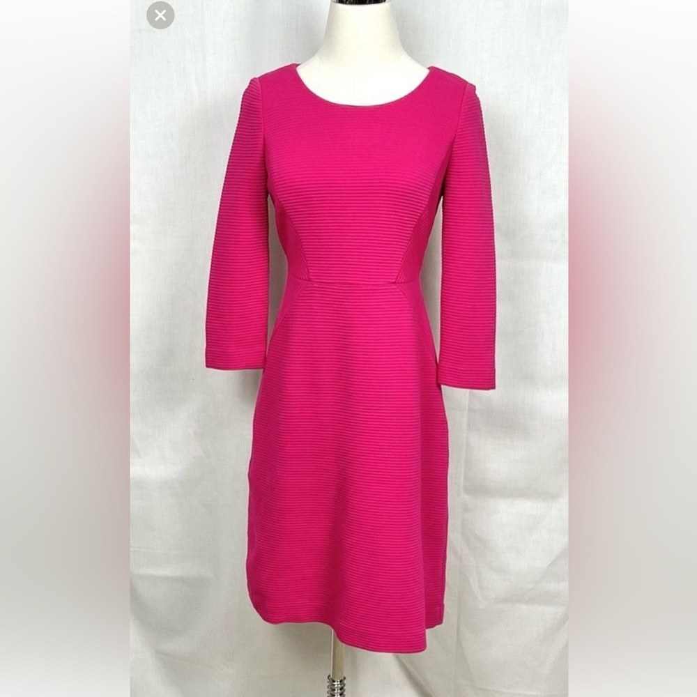 Talbots Pink Ribbed Knit Dress Sheath Ponte Stretch Sz 4 Petite 4P Bright Bold